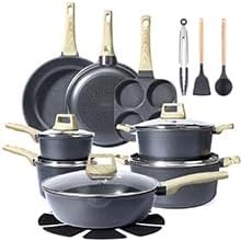 image:imageGiPP Pots and Pans Set Non Stick  10 Pcs White Granite Kitchen Cookware Sets Nonstick Induction Cookware Nontoxic Cooking Pan Set with Lids PFOS and PFOA FreeGray