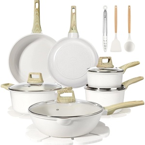 image:imageGiPP Pots and Pans Set Non Stick  10 Pcs White Granite Kitchen Cookware Sets Nonstick Induction Cookware Nontoxic Cooking Pan Set with Lids PFOS and PFOA FreeCream White